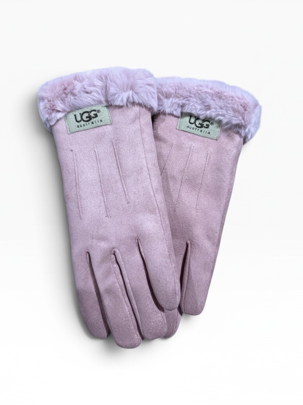 UGG Lavender Suede Fur-Trim Gloves